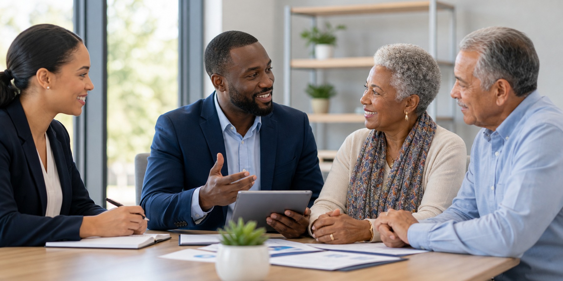 Advisor welcoming clients