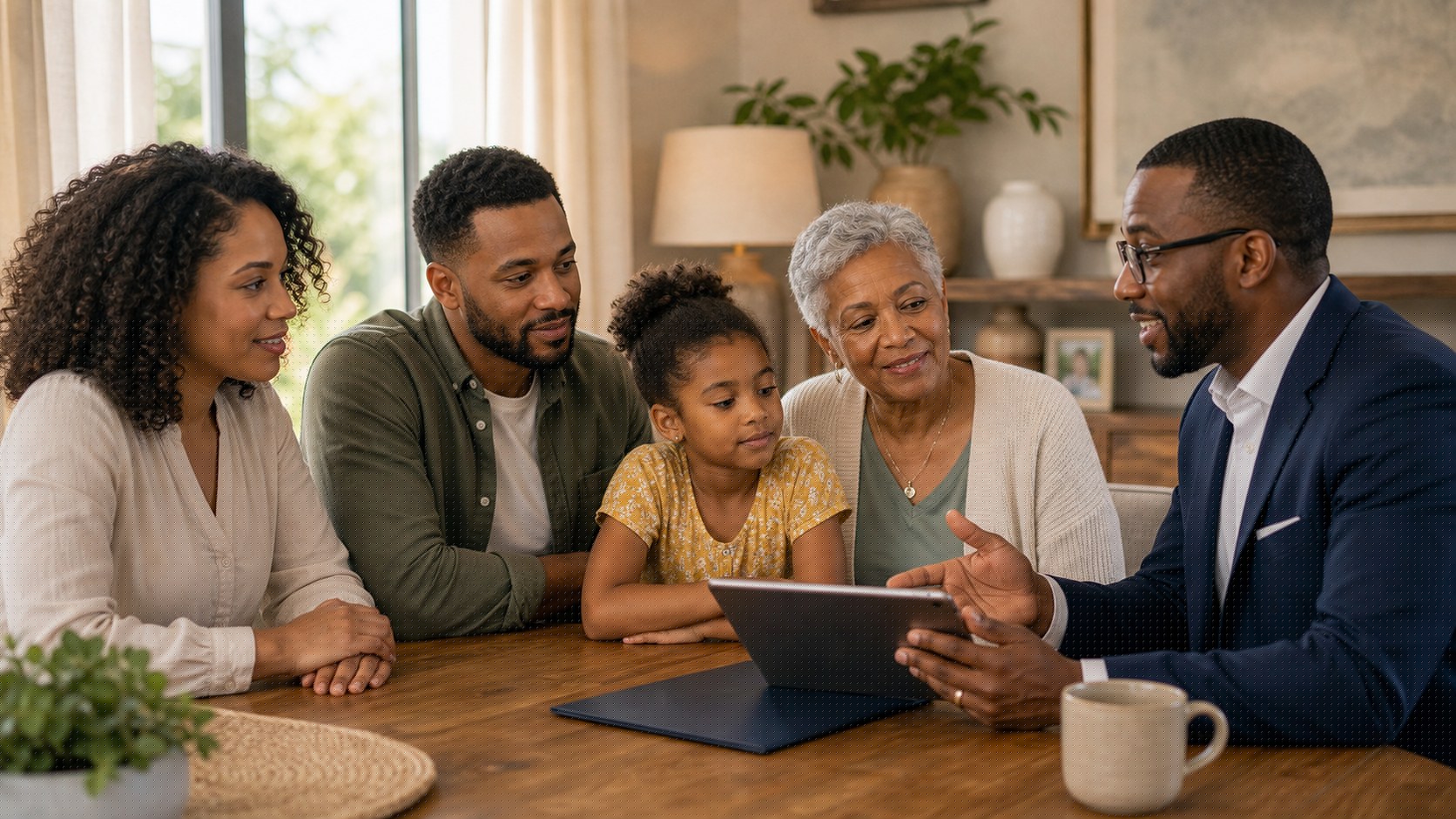 Family reviewing life insurance options with a Legacy United advisor